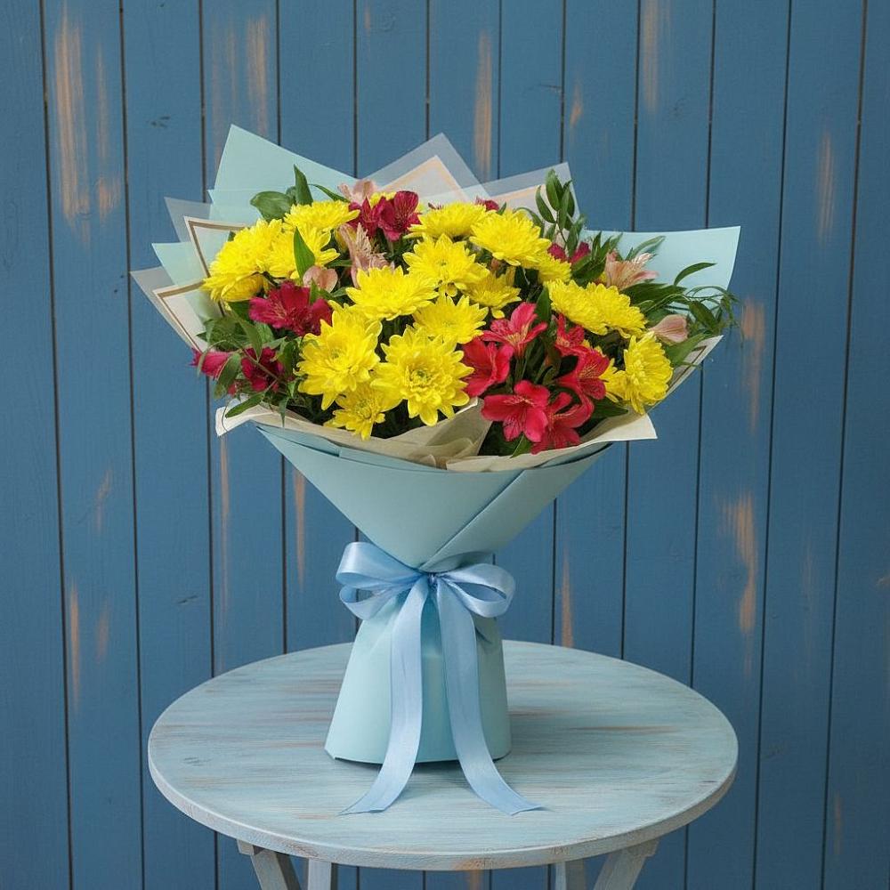 Букет цветов из: Альстромерии и Хризантемы в Емецк