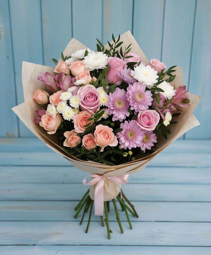 Букет цветов из: Хризантемы, Розы и Альстромерии в Емецк