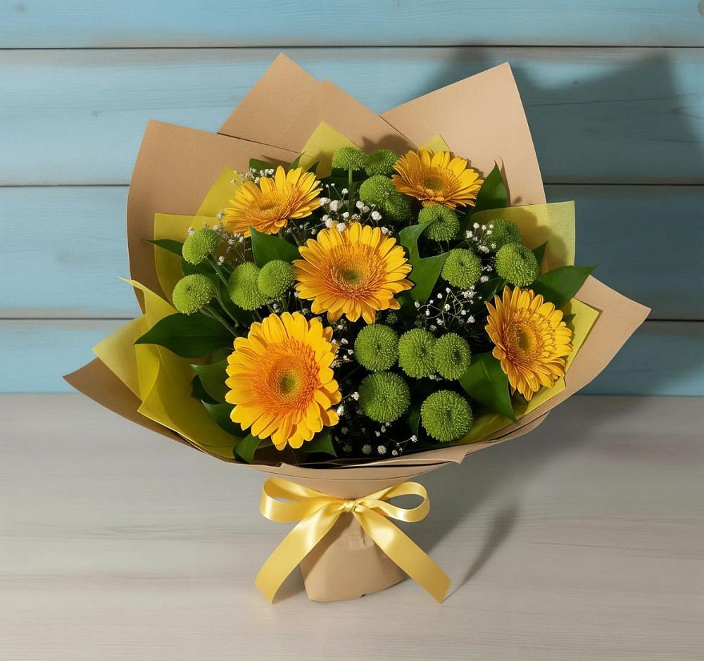 Букет цветов из: Герберы и Хризантемы в Емецк