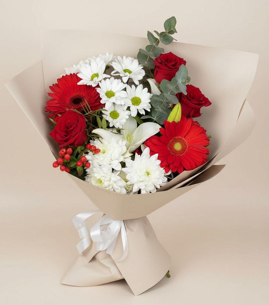 Букет цветов из: Розы, Хризантемы, Герберы и Лилии в Емецк