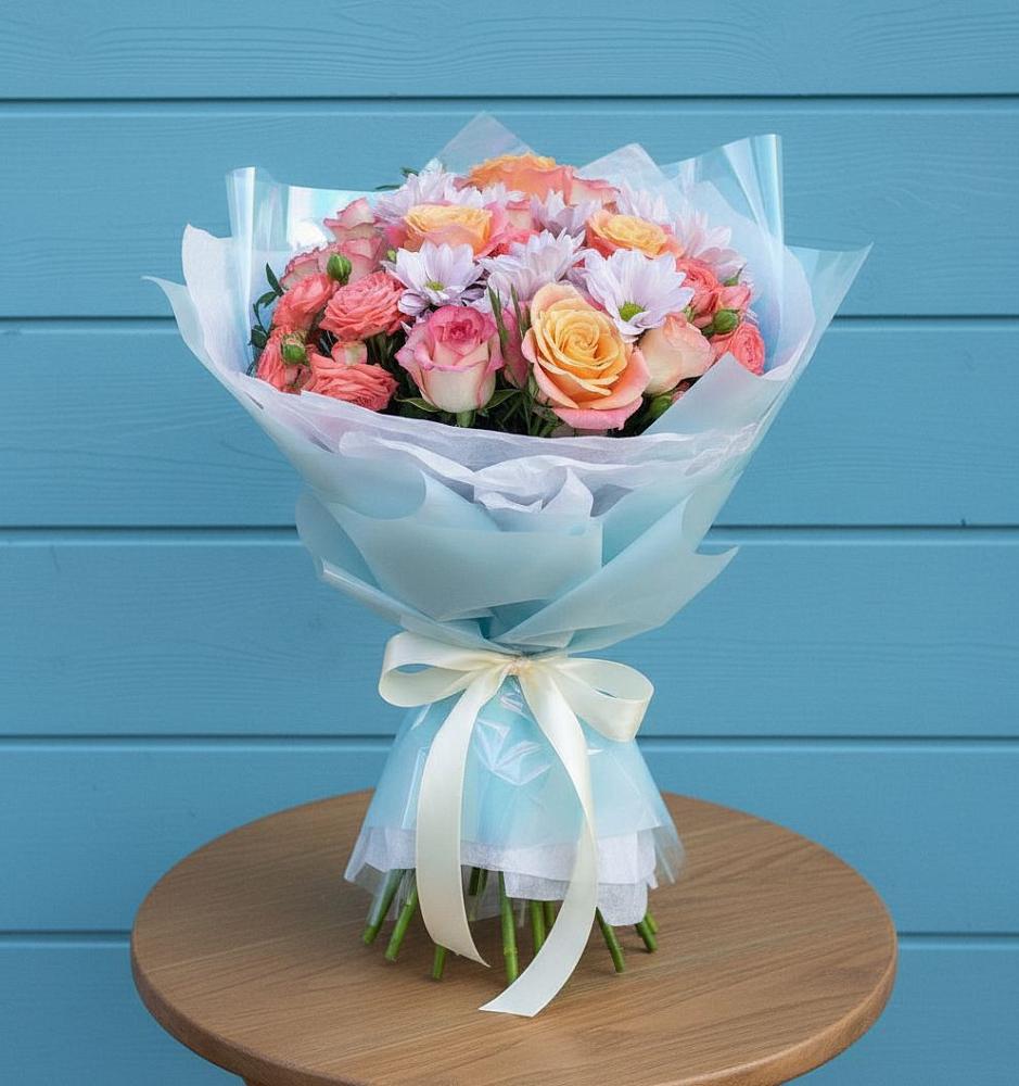 Букет цветов из: Хризантемы и Розы в Емецк