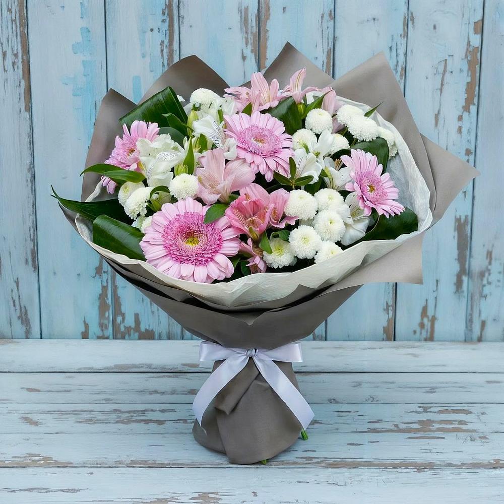Букет цветов из: Герберы, Альстромерии и Хризантемы в Емецк